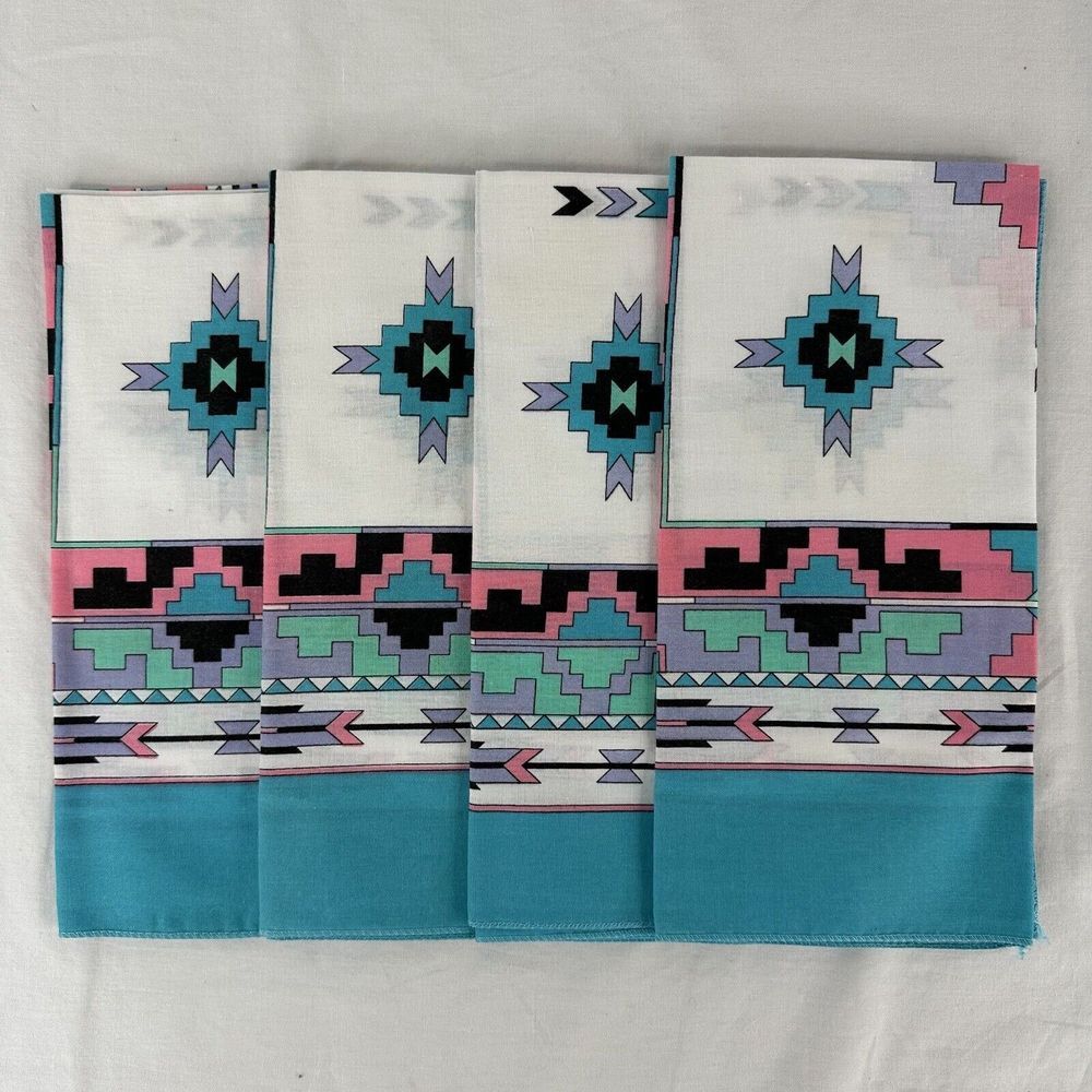 Lot Of 4 Vintage Made USA Hav A Hank Tribal Native American Western Bandana New